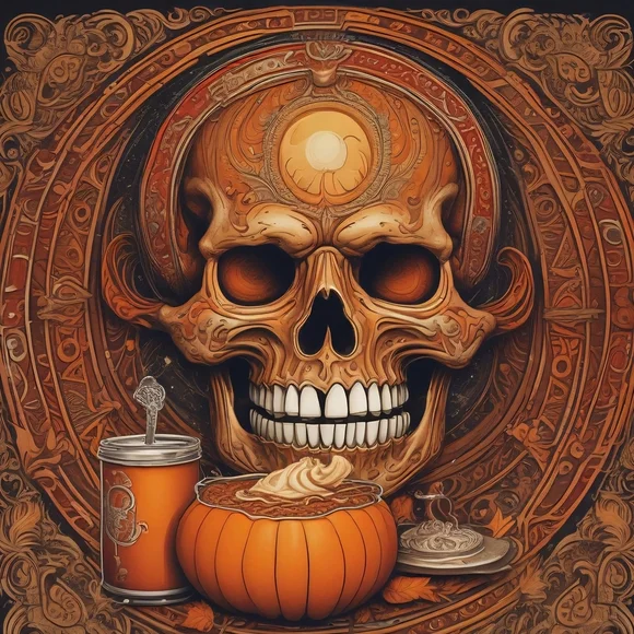 Intricate Orange Skull Art Print - Picture 1 of 7